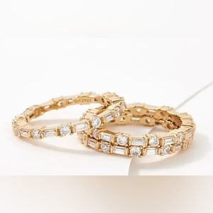 Diamonique Set of 3 Round and Baguette Band Rings 14K Gold Clad